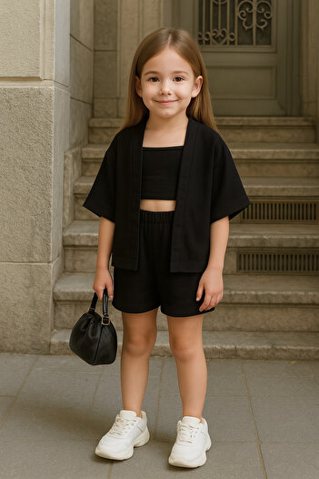 AFROGİYİM Children's Relaxed Fit Shorts Kimono Bottom Top Set