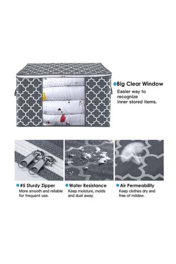 COOYA 3 Pack Storage Bags,With Reinforced Handle, Clear Window,With Stainless Steel Zippers, 100L Grey