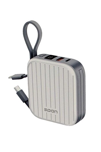 SP ISNUP Spoon Power Bank 10000 Compact with Two Ports USB+PD Lightning and Type-C Cables