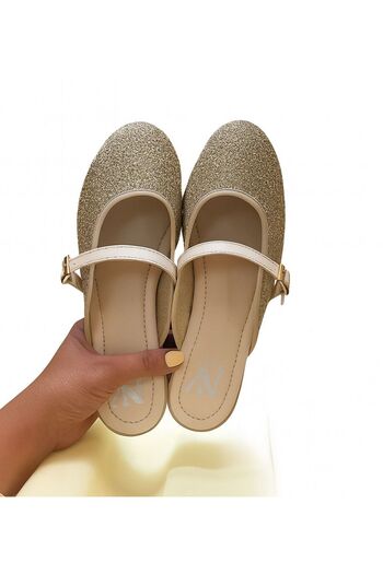 NE&VE SHOES Gold Mesh Armor Single Strap Women's Sabo Slippers