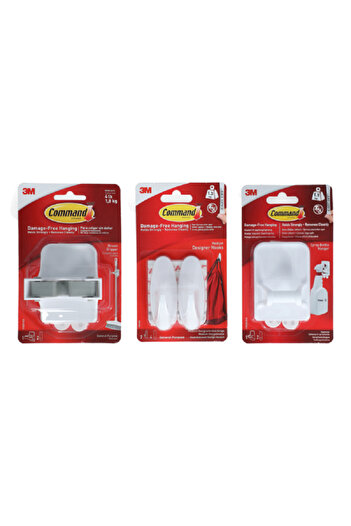 COMMAND 3-Piece Damage-Free Self-Adhesive Durable Multi-Purpose Hanging Hook White