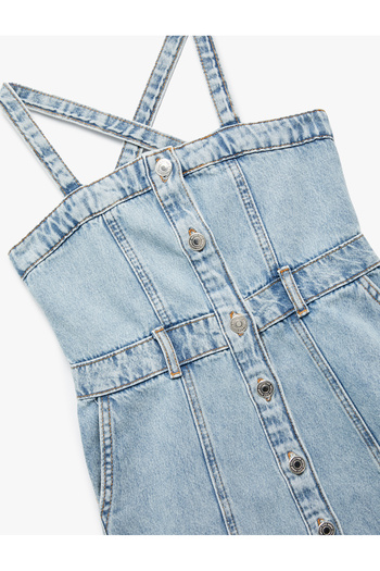 Koton Pamuklu Askılı Düğmeli Cepli Denim Elbise