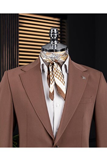 TerziAdemAltun Italian Style Slim Fit Mono Lapel Jacket Pants Suit Brown T14012