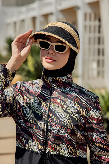Remsa Mayo Visor Straw Hat Sunscreen Visor Rş-2105 Black Beige