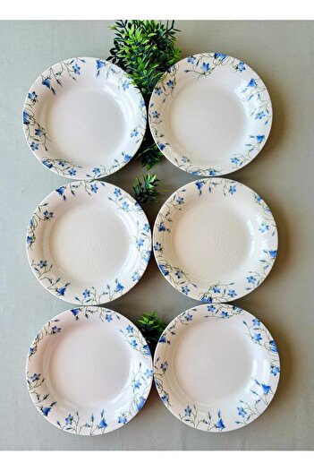 Yiğit Seramik Züccaciye Blue Crocus Model 6 Pieces Modern Dinner Plate