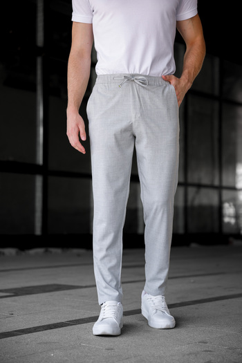 Ser Joven Men's Gray Relaxed Fit Side Pockets Elastic Waist Lace up Jogger Pants