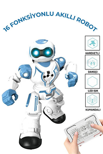 giffy Oyuncak 16 Fonksiyonlu Şarjlı Uzaktan Kumandalı Akıllı Robot Sesli Işıklı Programlama Dans Moonwalk