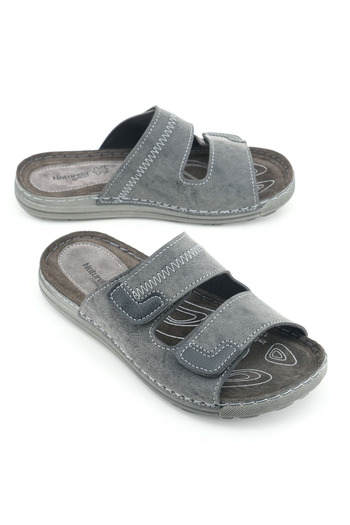 GEZER Ανδρική καλοκαιρινή σόλα Naturela Comfort από γνήσιο δέρμα με διπλό Velcro, ρυθμιζόμενη άνετη σόλα για καθημερινή χρήση