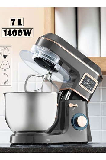 Toscana Electric Mixer with 7L Capacity, 1400W Power, 6 Speeds, Digital Touch Screen, LED Lighting, and 3 At
