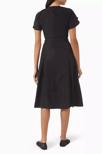 3.1 Phillip Lim Siyah Petal Kollu Elbise Kemerli, Pileli Etek, Romantik Modern Şıklık