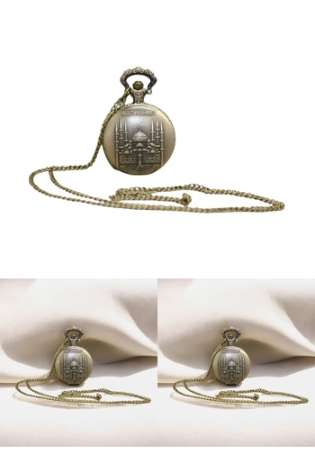 Wolawood Nostalgic Ottoman Style Sultanahmet Mosque Chain Pocket Watch – Vintage Special Gift with Metal Chain