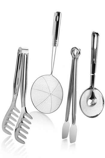 Kitchen Damys Stainless Steel 4-Piece Kitchen Set / 4-Piece Tongs Frying Tongs Colander Set