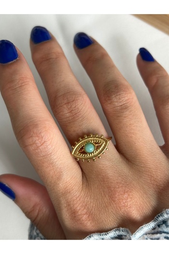 ringbox Steel Tarnish-Free Turquoise Stone Eye Ring