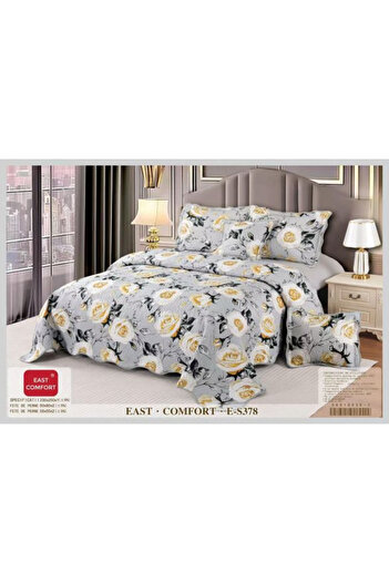 FIONNA.RO 5 Piece Duvet Cover Set - Gray With Yellow Roses