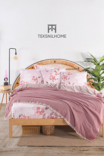 TeksNil Home 100% Cotton Oslo Double Claret Red Pique Set (Elastic Sheet, Pique, Pillow Case)