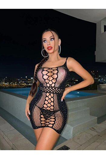 Aria's Closet Special Design Black Fancy Body Stocking