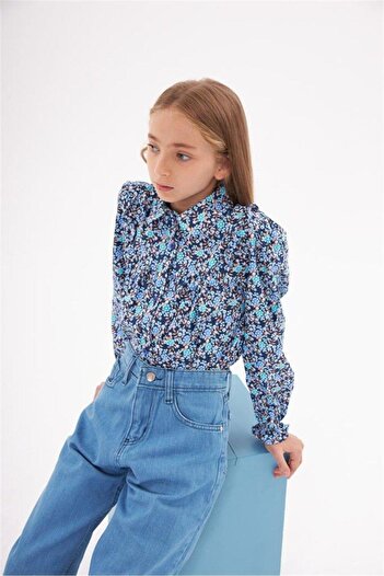 Marka Sensin Kids Girl's Long Sleeve Floral Patterned Shirt Jeans 2 Piece Set