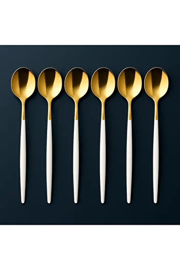 TARIK HOME 6-Person Gold White Modern Round Shape Stainless Steel 6-Piece Spoon Set