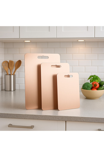 Gunesly 3-Piece Rose Gold Titanium Plated Stainless Steel Cutting Board, Antibacterial, 304 Quality. Healthy