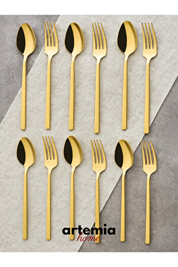 DMR LİFE Forever Gold 12 Pieces |   Dessert Spoon Fork Set |   Titanium Plating |   18/10 Stainless Steel