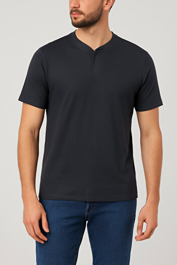 LACİVERTMEN 2124 Henley T-shirt Καφέ με λεπτομέρεια με κουμπιά Basic Casual T-shirt