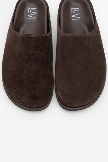 LuviShoes Γυναικείες παντόφλες SPACE Brown Suede Γνήσιο Δερμάτινο Κλειστό Μπροστινό