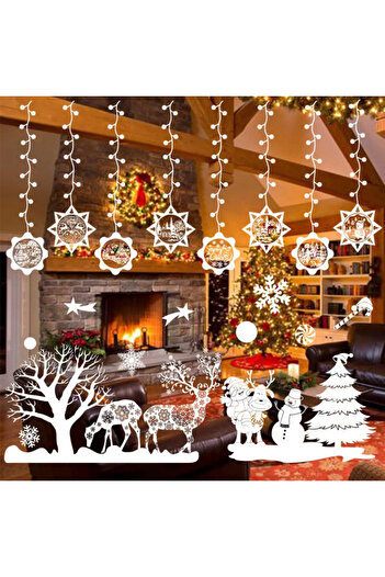TUIBEIDAMAI Set of 2 sheets of TUIBEIDAMAI Christmas window stickers, paper/PVC, white