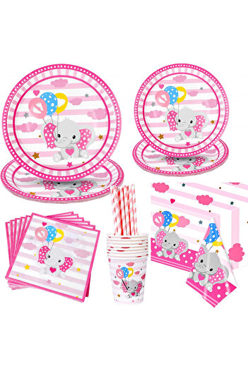 PHOGARY birthday set, paper, pink, 55 pieces