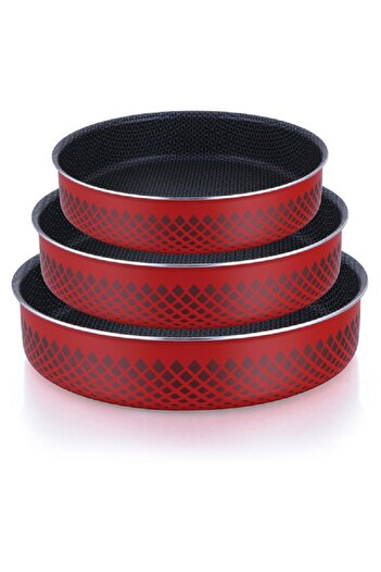 Parfait 3-Piece High Quality Round Shape Tray Set Red and Black