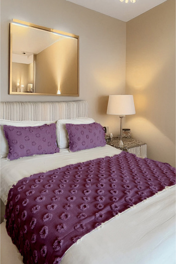 EVYA Bed Runner and Pillowcase Set 70X260 cm 2Pcs 50X70 cm Double Chenille Pompom Bed Shawl