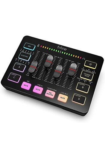 Fifine خلاط صوت للألعاب، خلاط كمبيوتر RGB للبث مع واجهة ميكروفون XLR، تحكم فردي،