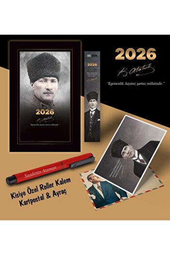 Mor kelebek Химикалка за отметки и картички с дневния ред на командира Ататюрк за 2026 г. - червена