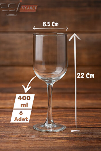 ESİ WOOD ART 6 Pieces Gastro Wine Glass 400ml Glass Unbreakable Anti-Scratch Polycarbonate Like Glass Transparent Wine Glass