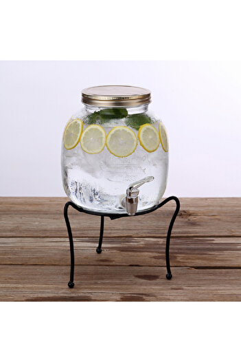 Bien Servi 2-Piece Elegant Glass Dispenser with Iron Stand Clear and Silver