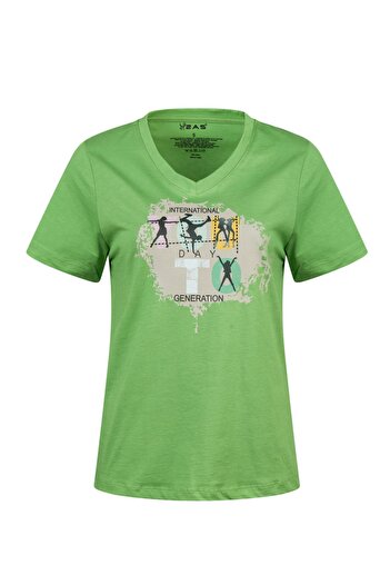 2AS Tricou pentru femei cu decolteu în V cu imprimeu Alone 403