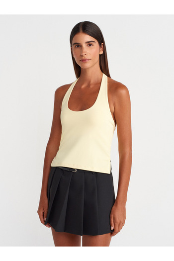 Dilvin 31753 Halter Neck Top-Yellow