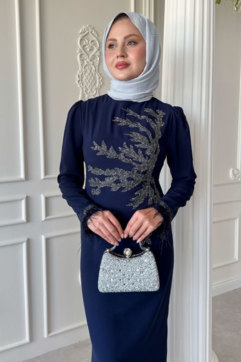 InStyle Βραδινό φόρεμα με λεπτομέρεια με πέτρες μπλε Navy Blue
