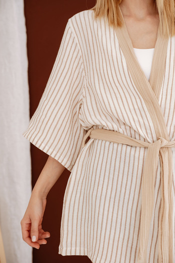 TBA COLLECTION 2 Layer Muslin Kimono |   Line Series - Beige