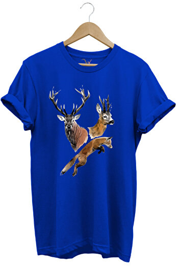 WİDİ Μπλουζάκι Hunting Hunter Deer and Fox με στάμπα 100% βαμβακερή κανονική εφαρμογή