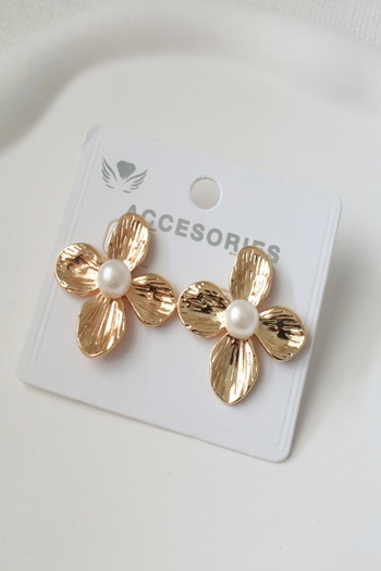 DEMOKAN Women's Earrings Four Leaf Flower Pearl Earrings