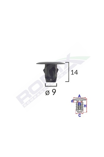 ROMİX Wheel Element Fastening Clips For Honda 9X14Mm Black Set of 10 Pieces