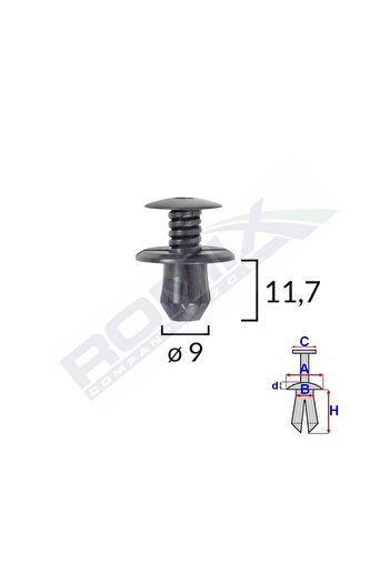 ROMİX Fixing Clips For Vw 9X11.7Mm - Black Set of 10 Pieces