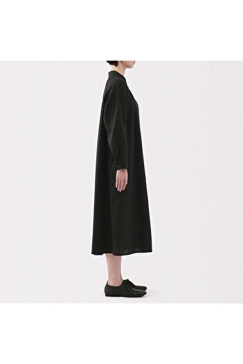 Muji Washed Linen Long Sleeve Shirt Dress