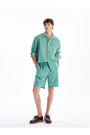 LC Waikiki Green Comfortable Fit Linen Blend Men's Shorts