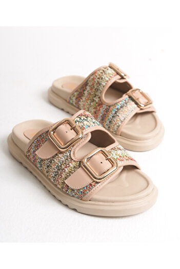 Everest Multicolored Straw Double Buckle Women's Comfortable Slippers