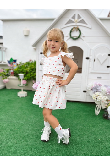 Little Ya Ya Love Girl's Heart Print Balloon Skirt