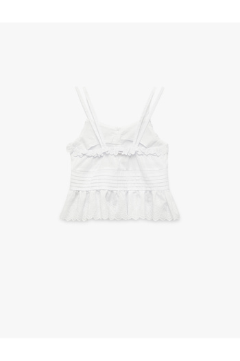 Koton Cotton Ruffle Detailed Brodey Strap Crop Blouse