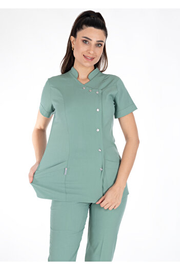 Alsancak Üniforma Luxe Flex Çağla Green Lycra Thin Stretch Fabric Doctor Uniform and Nurse Uniform Set