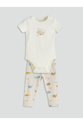 LC Waikiki Organic Fabric Baby Boy Snapback Bodysuit and Leggings 2-Piece