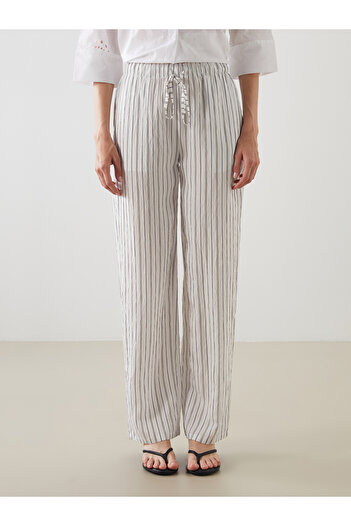 LC Waikiki Striped Wide Leg Women's Trousers with Elastic Waist